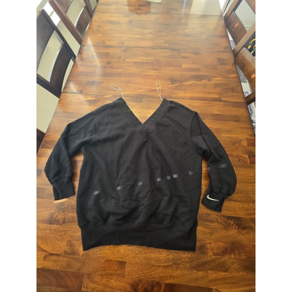 Nike V Neck Black Women's Sweat Shirt Large Cotton Polyester Blend Sku 93